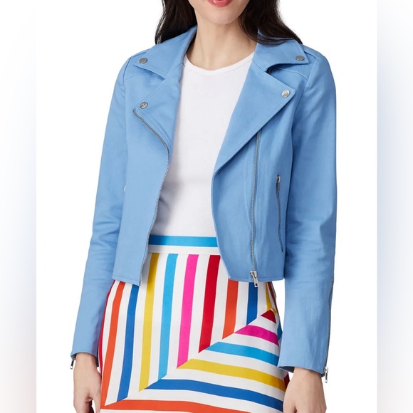 Color Me Courtney Blue Dennis Biker Jacket Size 6 US $250 - Picture 1 of 10